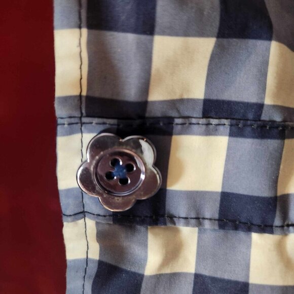 London Fog 4T blue plaid ruffled flowered raincoat with pink interior - Picture 3 of 5